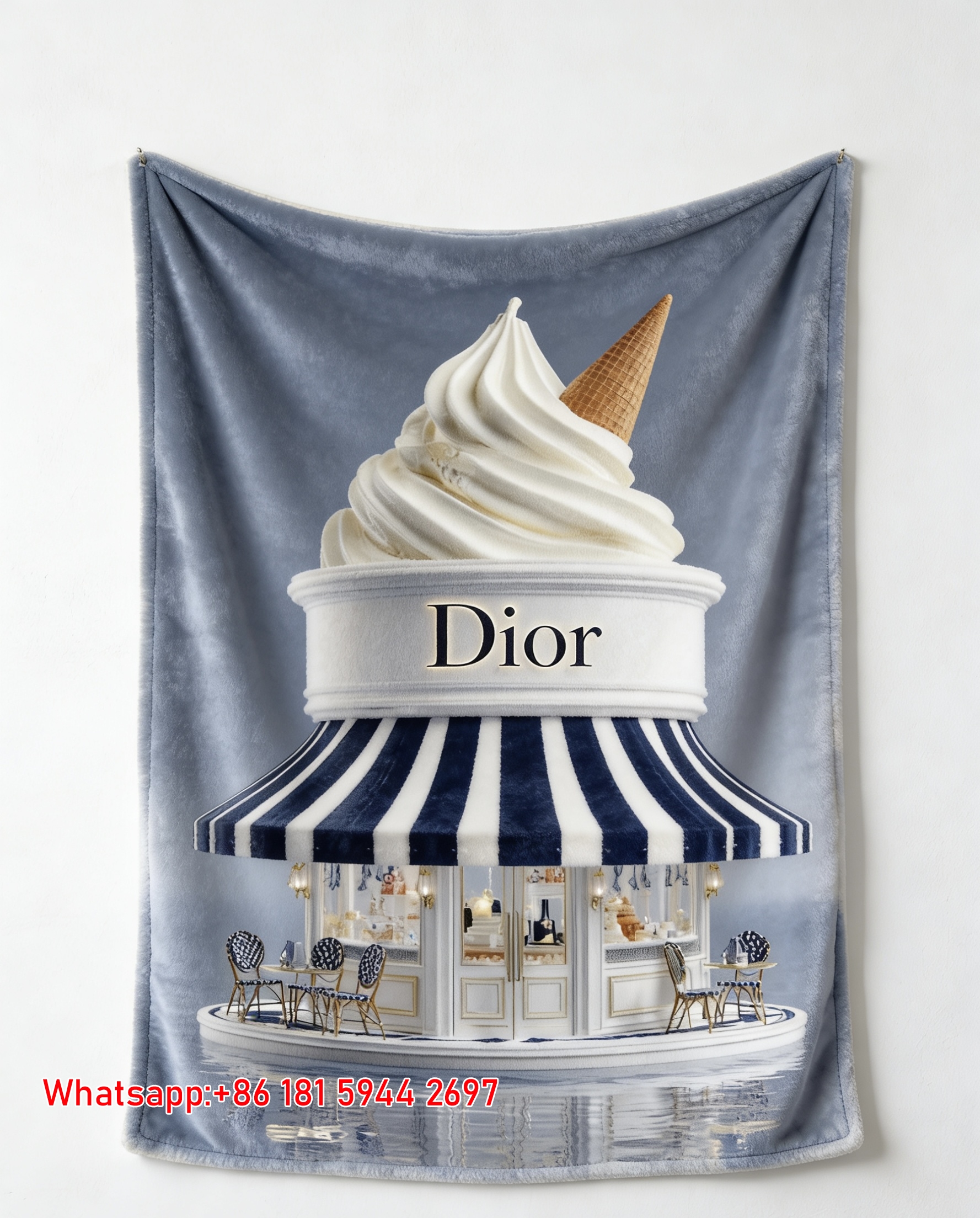 Dior Ice Cream Shop Printed Flannel Sofa Throw Blanket D274